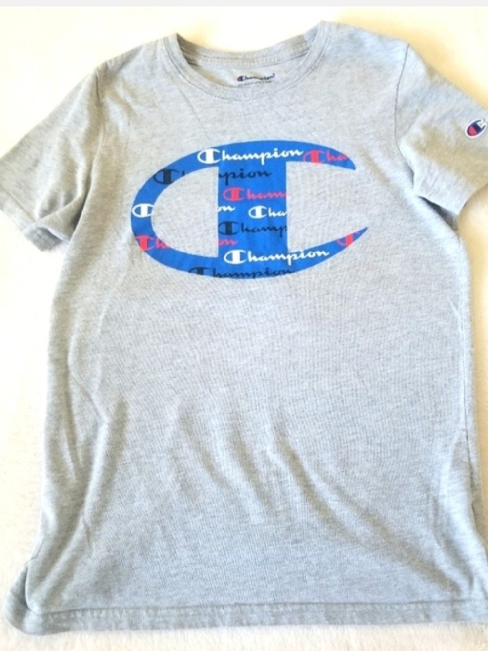 Champion Gray Short-Sleeve Tee with Blue Logo